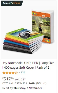 Featured Joy unruled notebook listing from the brochure