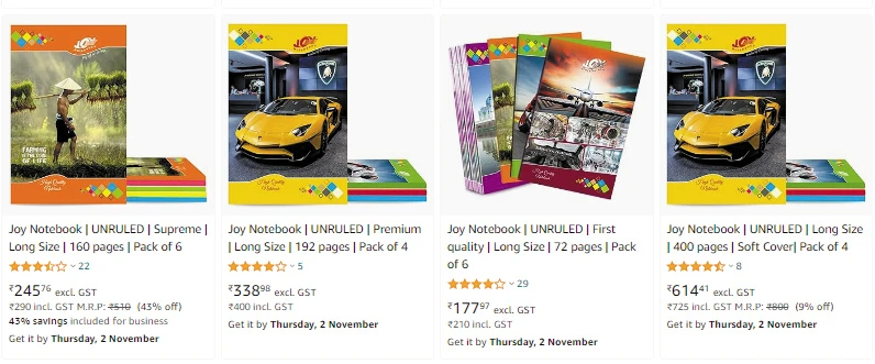 Joy notebook product range shown in the brochure