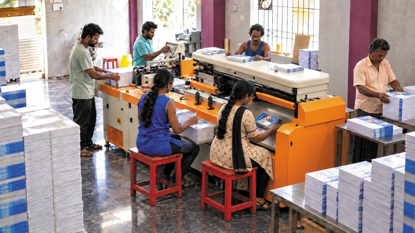 Perfect binding machine and team